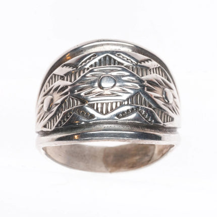 sz11.75 Troy Lamer Navajo rug pattern sterling silver hand stamped ring