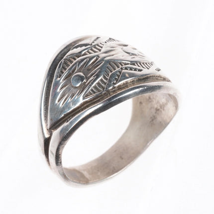 sz11.75 Troy Lamer Navajo rug pattern sterling silver hand stamped ring
