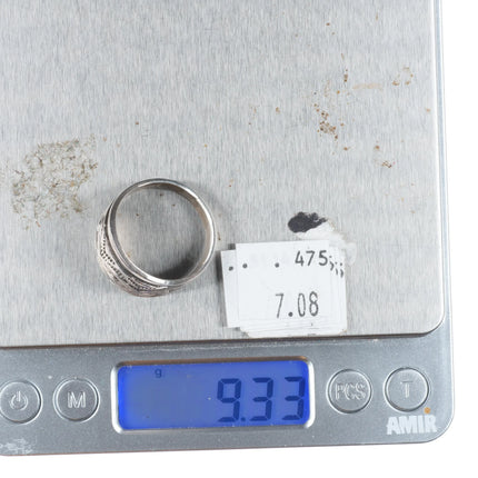 sz11.75 Troy Lamer Navajo rug pattern sterling silver hand stamped ring