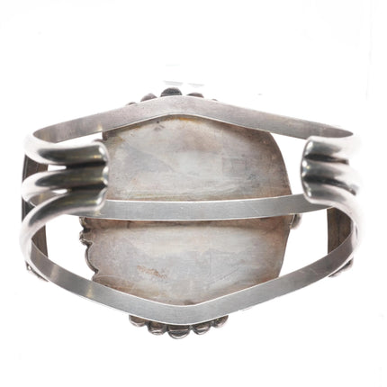 7.1" Vintage Navajo sterling silver cobblestone/intarsia inlay cuff bracelet - Estate Fresh Austin