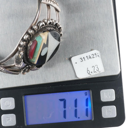 7.1" Vintage Navajo sterling silver cobblestone/intarsia inlay cuff bracelet - Estate Fresh Austin