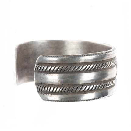 7.1" Heavy vintage Ingot silver southwest revival cuff bracelet with turquoise - Estate Fresh Austin