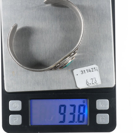 7.1" Heavy vintage Ingot silver southwest revival cuff bracelet with turquoise - Estate Fresh Austin