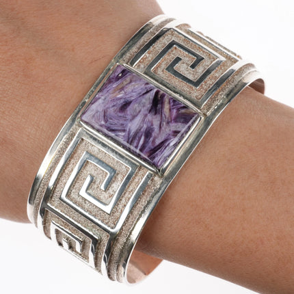 6.7" Heavy Ray Scott Navajo sterling silver purple Charoite cuff bracelet - Estate Fresh Austin