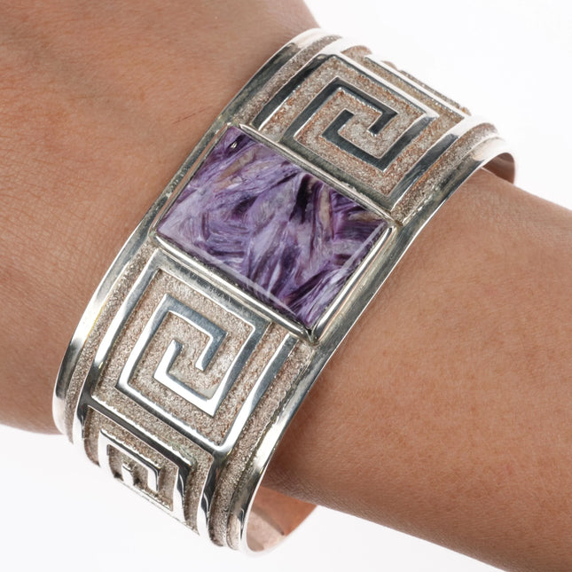 6.7" Heavy Ray Scott Navajo sterling silver purple Charoite cuff bracelet - Estate Fresh Austin