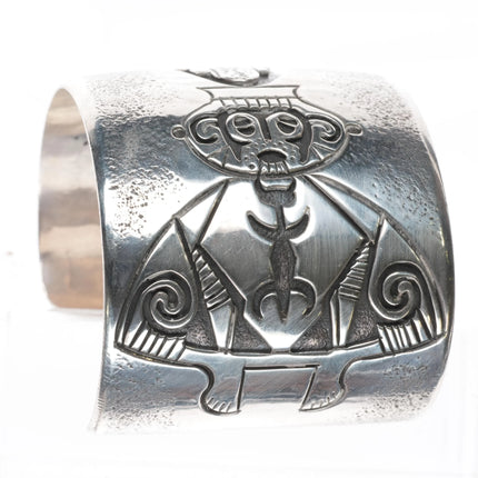 6.9" Kee Joe Benally Navajo Overlay Wide cuff bracelet - Kachina sterling silver - Estate Fresh Austin