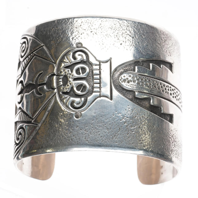 6.9" Kee Joe Benally Navajo Overlay Wide cuff bracelet - Kachina sterling silver - Estate Fresh Austin