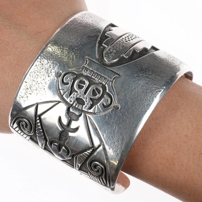 6.9" Kee Joe Benally Navajo Overlay Wide cuff bracelet - Kachina sterling silver - Estate Fresh Austin