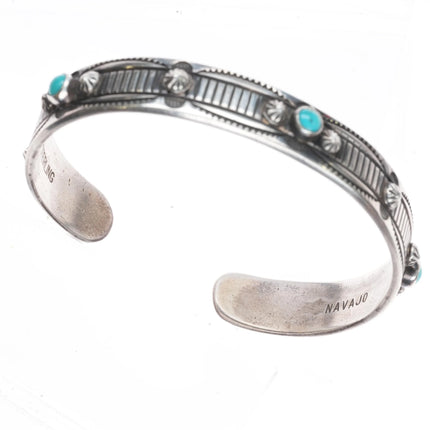 6.5" Kee Nataani Navajo sterling silver turquoise snake eye cuff bracelet - Estate Fresh Austin
