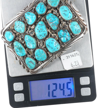 Large Vintage Navajo sterling silver nugget turquoise cluster belt buckle - Estate Fresh Austin