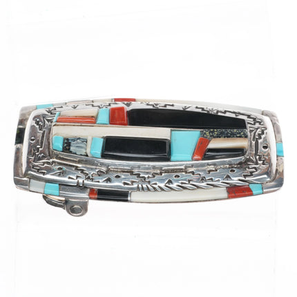 Ken Romero Taos/Laguna sterling silver cobblestone inlay belt buckle turquoise - Estate Fresh Austin