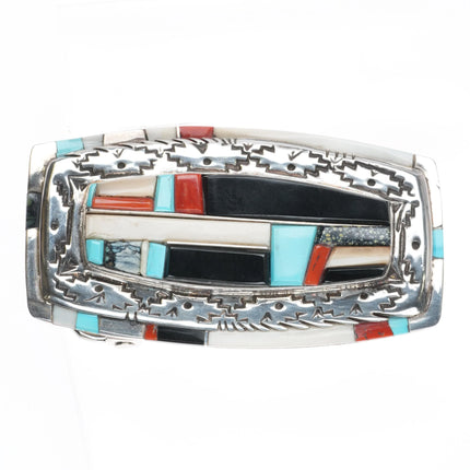 Ken Romero Taos/Laguna sterling silver cobblestone inlay belt buckle turquoise - Estate Fresh Austin