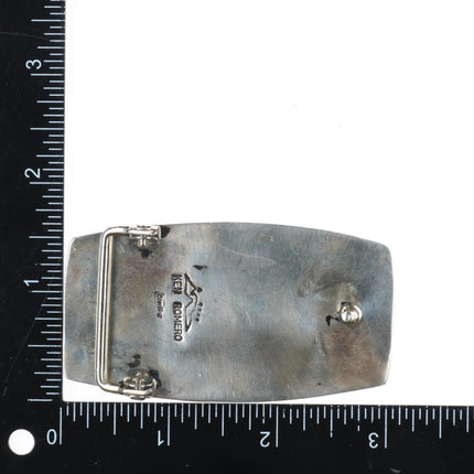 Ken Romero Taos/Laguna sterling silver cobblestone inlay belt buckle turquoise - Estate Fresh Austin