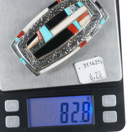 Ken Romero Taos/Laguna sterling silver cobblestone inlay belt buckle turquoise - Estate Fresh Austin