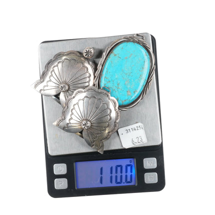 Foster Yazzie Navajo sterling silver large turquoise combo belt buckle set - Estate Fresh Austin