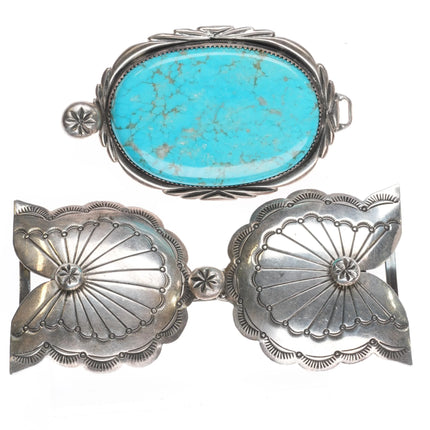 Foster Yazzie Navajo sterling silver large turquoise combo belt buckle set - Estate Fresh Austin