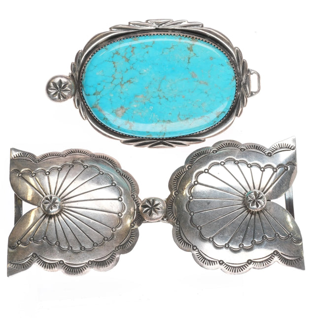 Foster Yazzie Navajo sterling silver large turquoise combo belt buckle set - Estate Fresh Austin