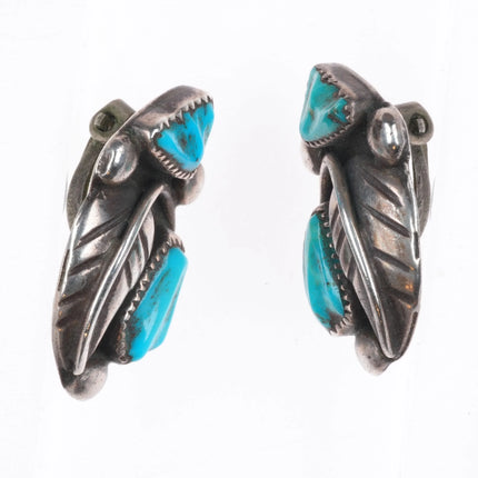 Vintage Eustace Cochiti Pueblo Sterling silver carved turquoise clip-on earrings