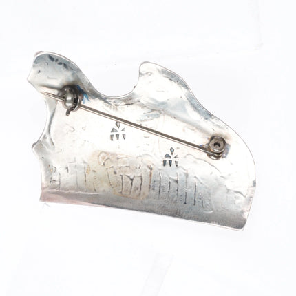 Bernard Dawahoya Hopi Overlay Gambel's quails pin/brooch sterling silver
