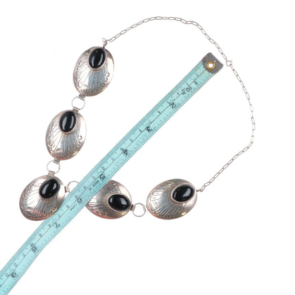 Vintage Navajo sterling silver/onyx conchos bib link necklace