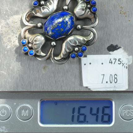 1930's Georg Jensen Art Deco period 173 Sterling silver/Lapis pin/brooch Danish
