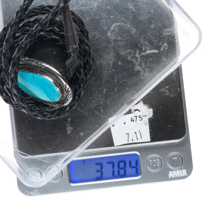 H Wood Vintage Navajo sterling silver/turquoise bolo tie c1980's