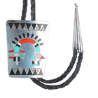 Large Fred & Lolita Natachu Zuni sterling silver inlay rainbow man bolo tie