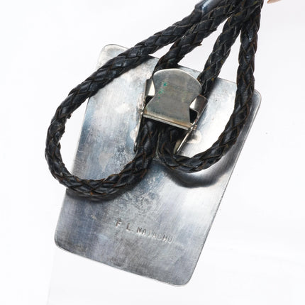 Large Fred & Lolita Natachu Zuni sterling silver inlay rainbow man bolo tie