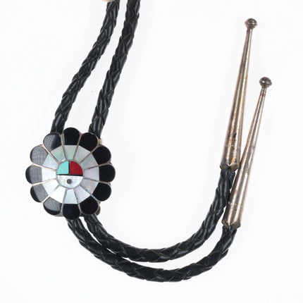 Frederick-Denise Suitza Zuni sterling silver sunface shell/stone inlay bolo tie