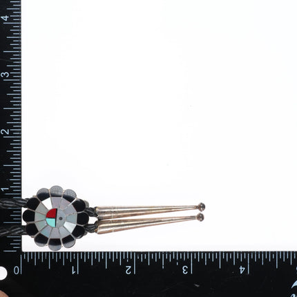 Frederick-Denise Suitza Zuni sterling silver sunface shell/stone inlay bolo tie