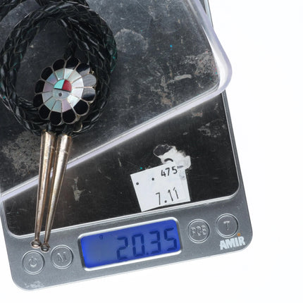 Frederick-Denise Suitza Zuni sterling silver sunface shell/stone inlay bolo tie