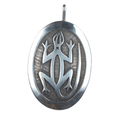 Large Bernard Dawahoya Hopi overlay lizard pendant sterling silver