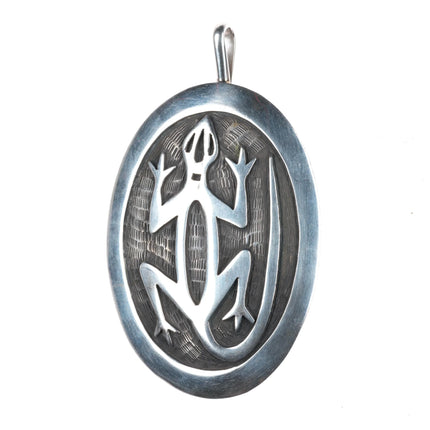 Large Bernard Dawahoya Hopi overlay lizard pendant sterling silver