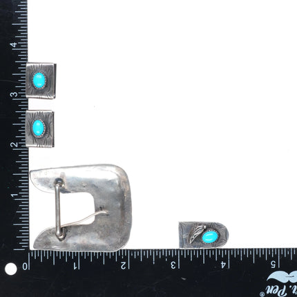Vintage Navajo sterling silver 3/4" ranger belt buckle set w/turquoise
