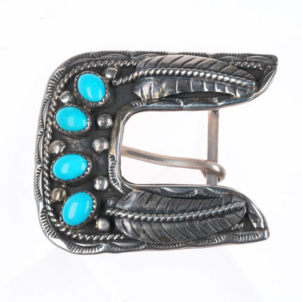 Vintage Navajo sterling silver 3/4" ranger belt buckle set w/turquoise