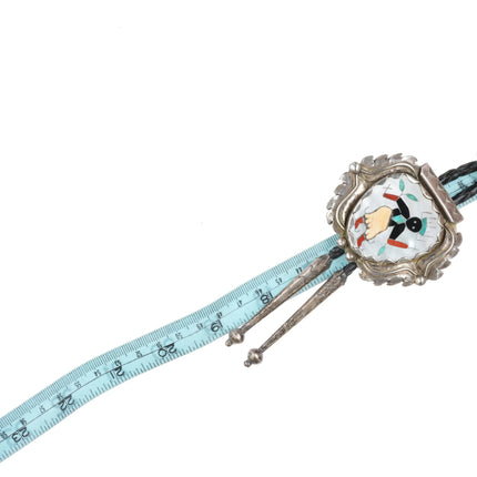 c1960 c-31 Zuni Ghan dancer kachina inlaid MOP sterling silver bolo tie - Estate Fresh Austin