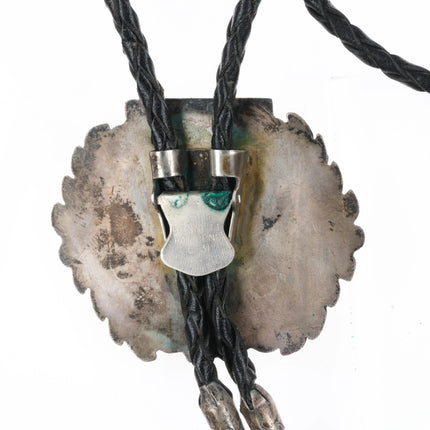 c1960 c-31 Zuni Ghan dancer kachina inlaid MOP sterling silver bolo tie - Estate Fresh Austin