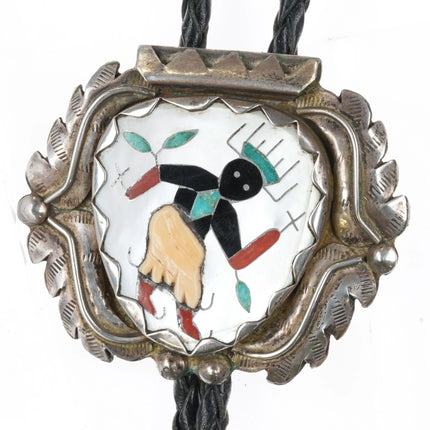 c1960 c-31 Zuni Ghan dancer kachina inlaid MOP sterling silver bolo tie - Estate Fresh Austin