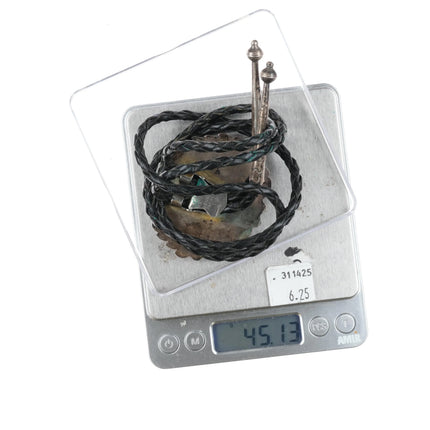 c1960 c-31 Zuni Ghan dancer kachina inlaid MOP sterling silver bolo tie - Estate Fresh Austin