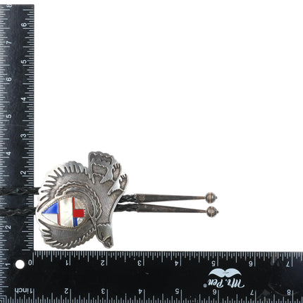 c1980 EJ Southwestern sterling silver channel inlay eagle bolo tie overlay style - Estate Fresh Austin