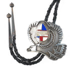 c1980 EJ Southwestern sterling silver channel inlay eagle bolo tie overlay style - Estate Fresh Austin