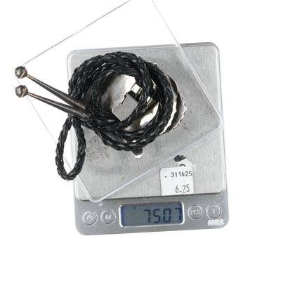 c1980 EJ Southwestern sterling silver channel inlay eagle bolo tie overlay style - Estate Fresh Austin