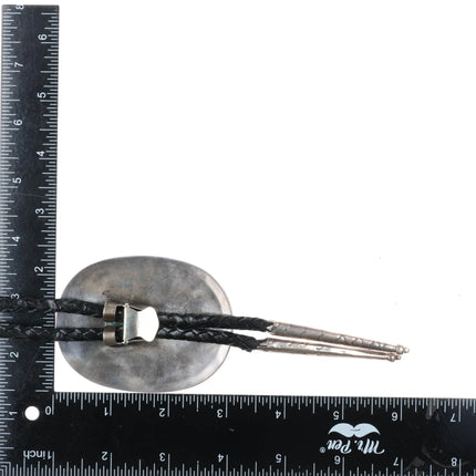 c1960 c-31 Navajo Sterling silver chip inlay turquoise coral torch bolo tie - Estate Fresh Austin