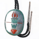 c1960 c-31 Navajo Sterling silver chip inlay turquoise coral torch bolo tie - Estate Fresh Austin