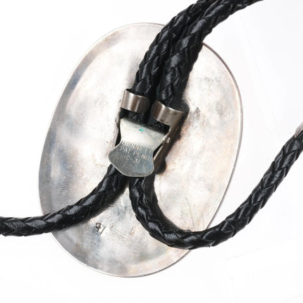 c1960 c-31 Navajo Sterling silver chip inlay turquoise coral torch bolo tie - Estate Fresh Austin