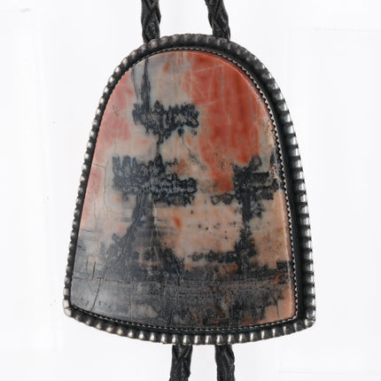 Large Vintage Navajo sterling silver petrified wood picture agate bolo tie - Estate Fresh Austin