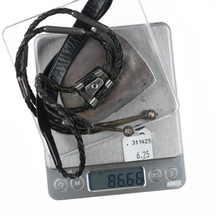 Large Vintage Navajo sterling silver petrified wood picture agate bolo tie - Estate Fresh Austin