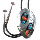 c1960 c-31 Bisbee turquoise/Mediterranean coral sterling silver Navajo bolo tie - Estate Fresh Austin