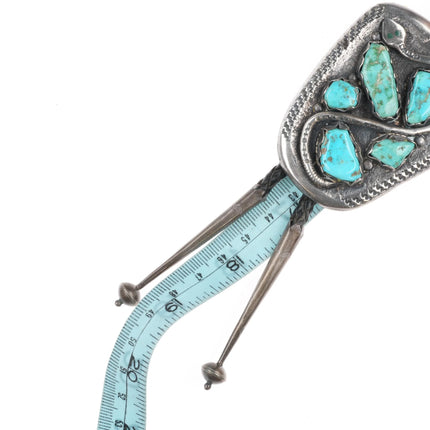 c1960 c-31 Juan Calavaza Zuni sterling silver/turquoise Rattlesnake bolo tie - Estate Fresh Austin