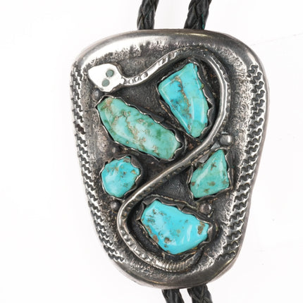 c1960 c-31 Juan Calavaza Zuni sterling silver/turquoise Rattlesnake bolo tie - Estate Fresh Austin